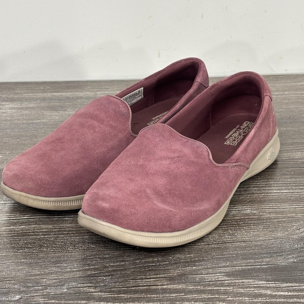 Skechers On-The-Go Shoes Womens 38.5 8.5 Pink‎ Suede Slip-On Walking Comfort